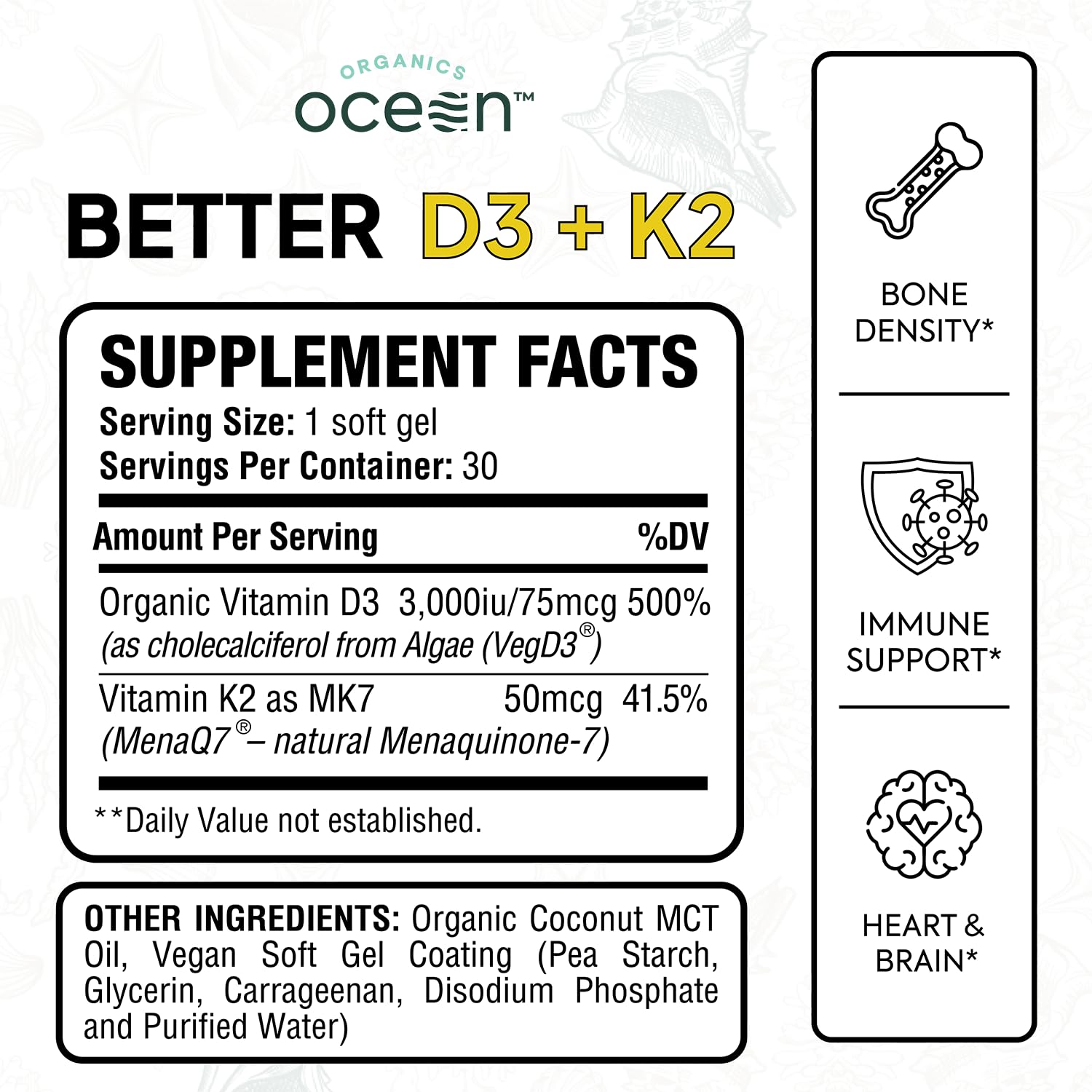 Organics Ocean VegD3 algae-source D3 visual highlights vegan origin