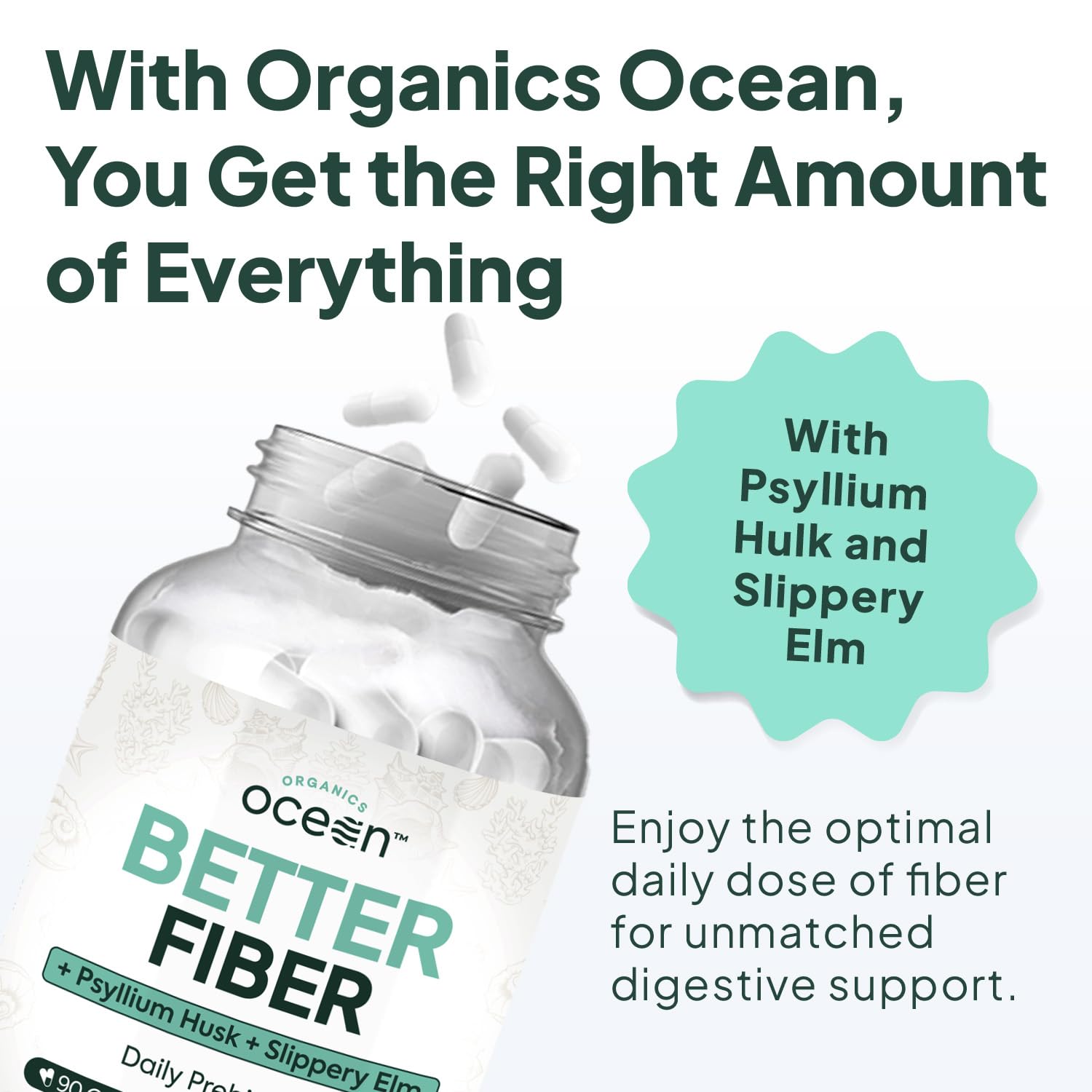 Organics Ocean Better Fiber psyllium husk focus indicates natural digestion support