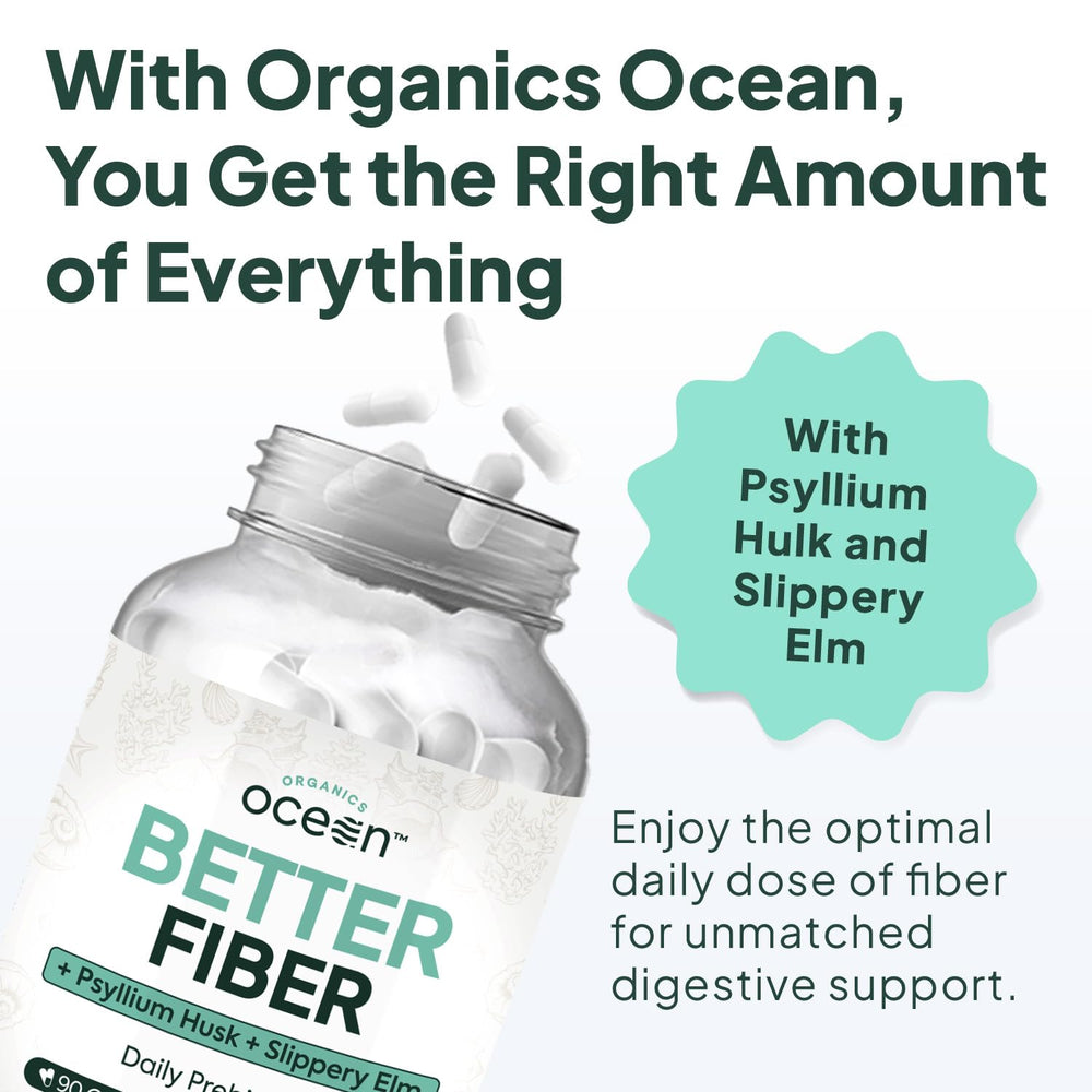 Organics Ocean Better Fiber psyllium husk focus indicates natural digestion support