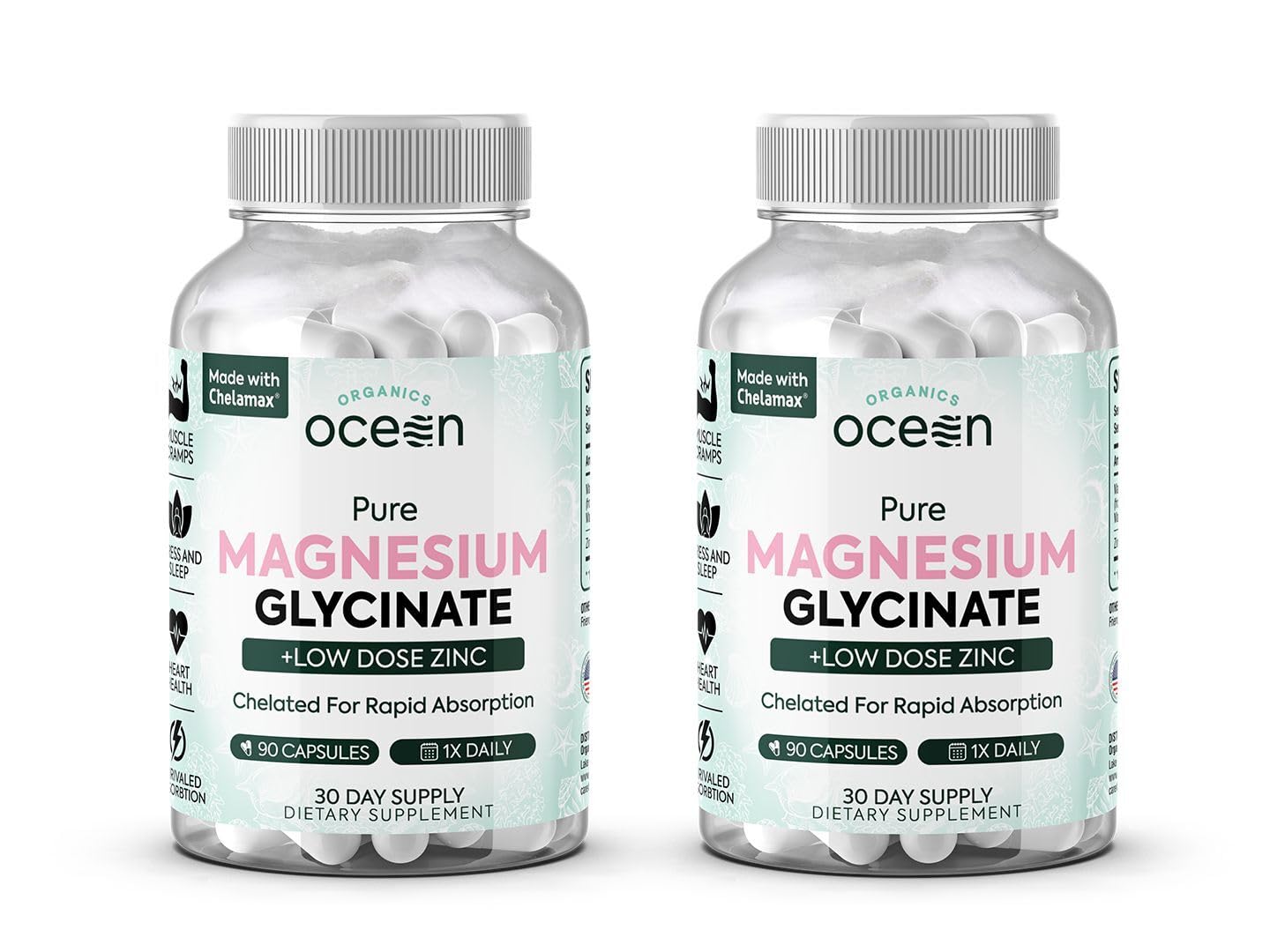 Organics Ocean Magnesium Glycinate bottle with easy-to-swallow capsules for daily support.