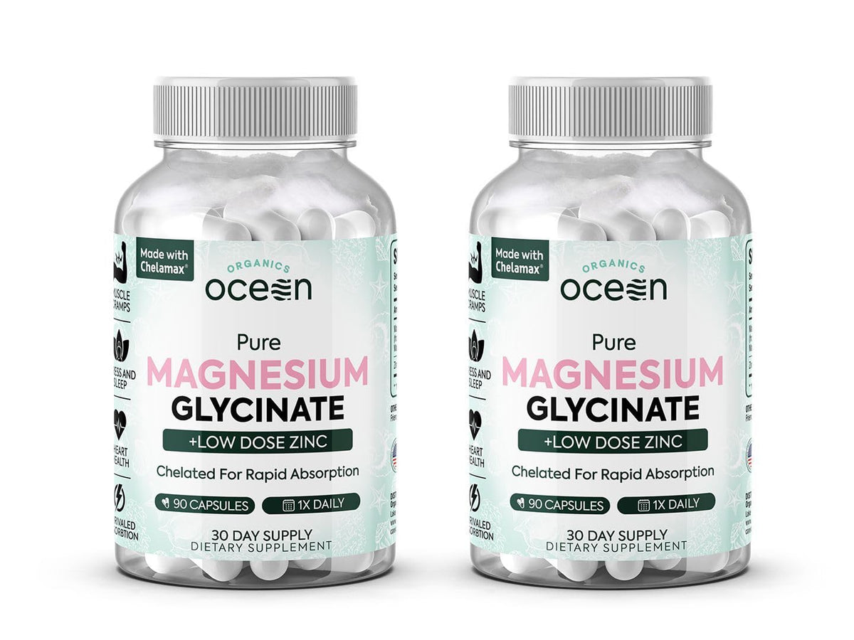 Organics Ocean Magnesium Glycinate bottle with easy-to-swallow capsules for daily support.