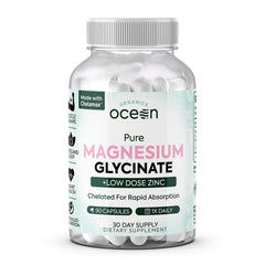 Organics Ocean Pure Magnesium Glycinate bottle promotes daily support.