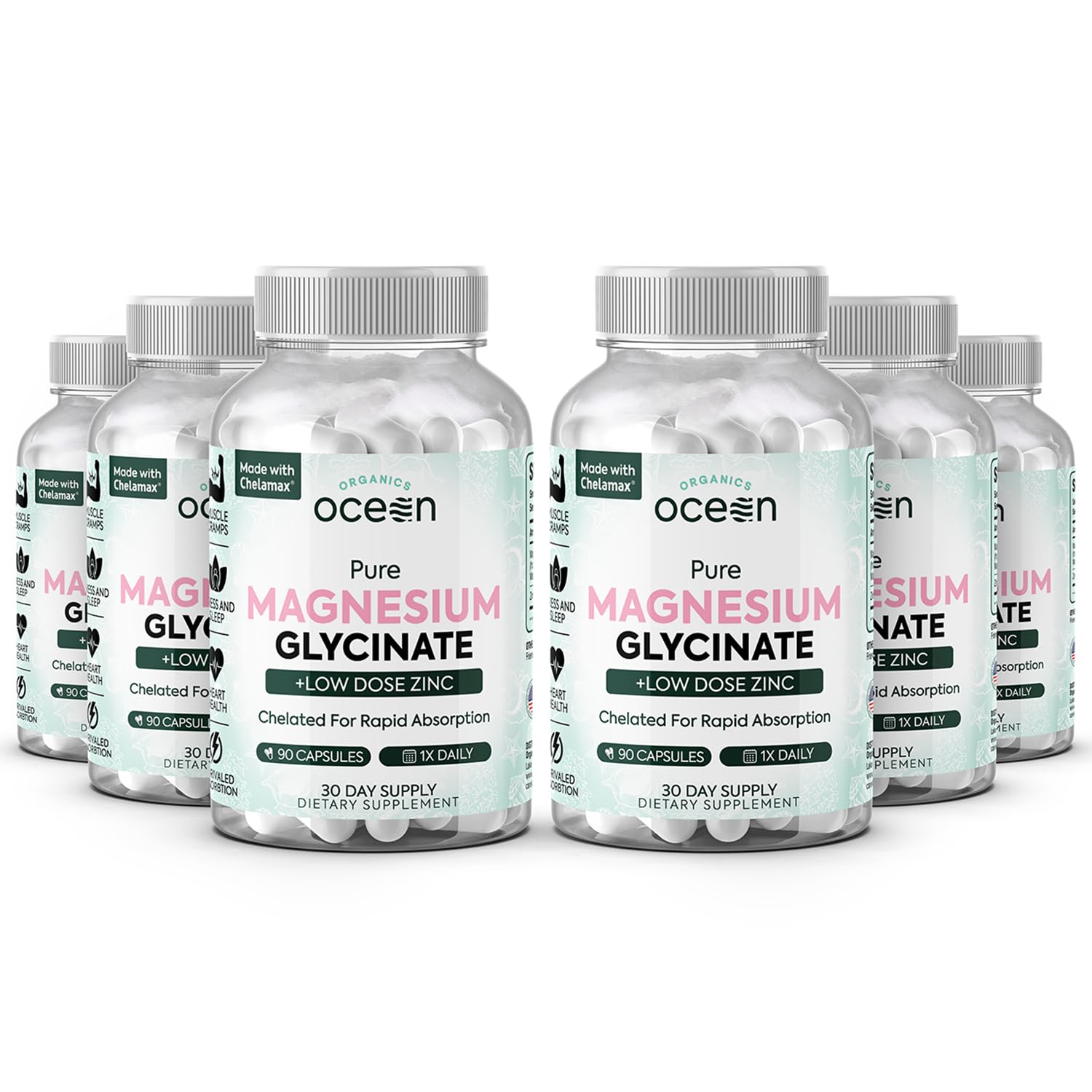 Organics Ocean Magnesium Glycinate bottle showcases high-absorption formula for daily wellness.