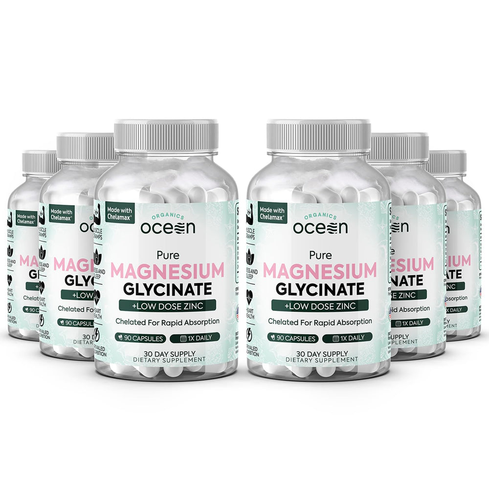 Organics Ocean Magnesium Glycinate bottle showcases high-absorption formula for daily wellness.