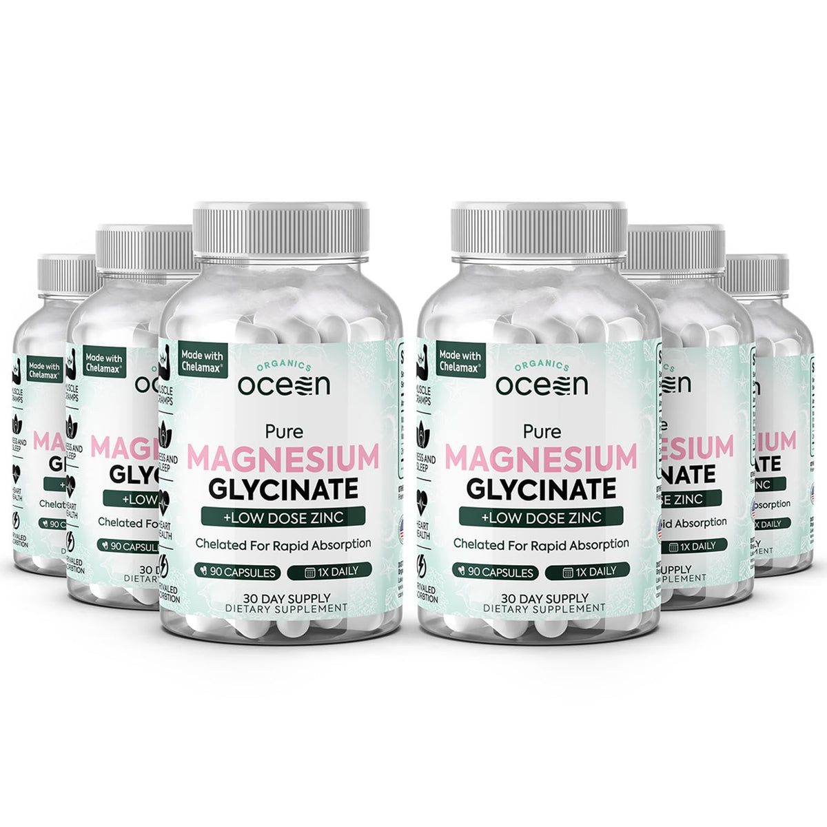 Organics Ocean Magnesium Glycinate bottle showcases high-absorption formula for daily wellness.