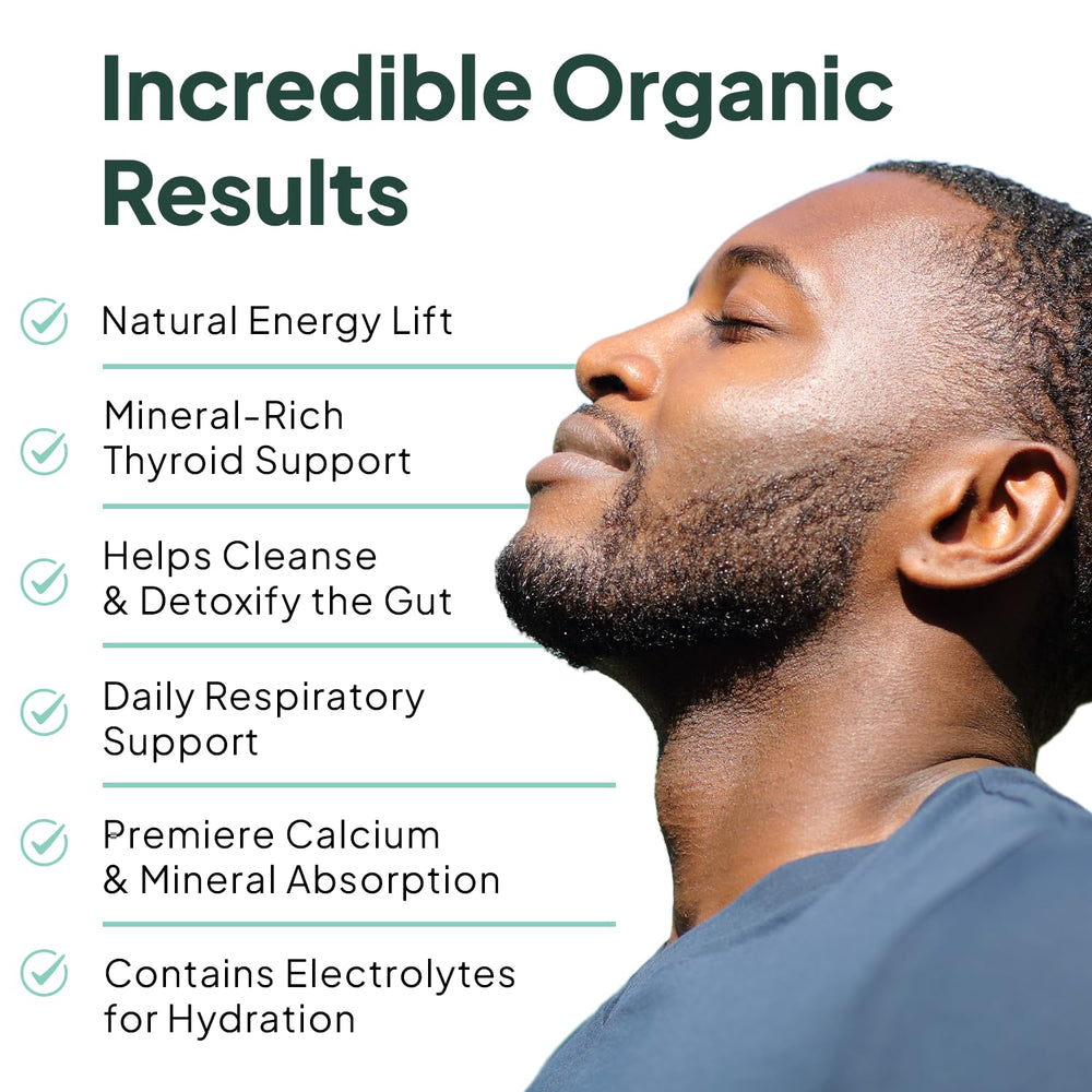 Organics Ocean sea moss capsules closeup showing iodine-rich formula.