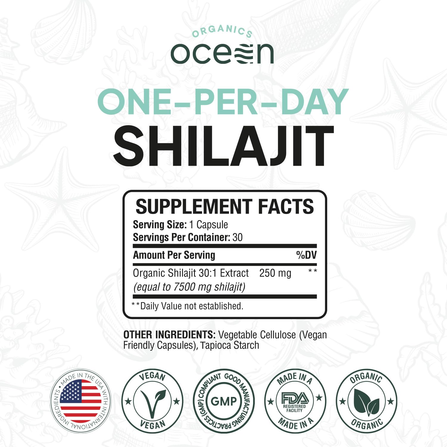 Organics Ocean Shilajit capsule closeup showing potency for daily wellness.