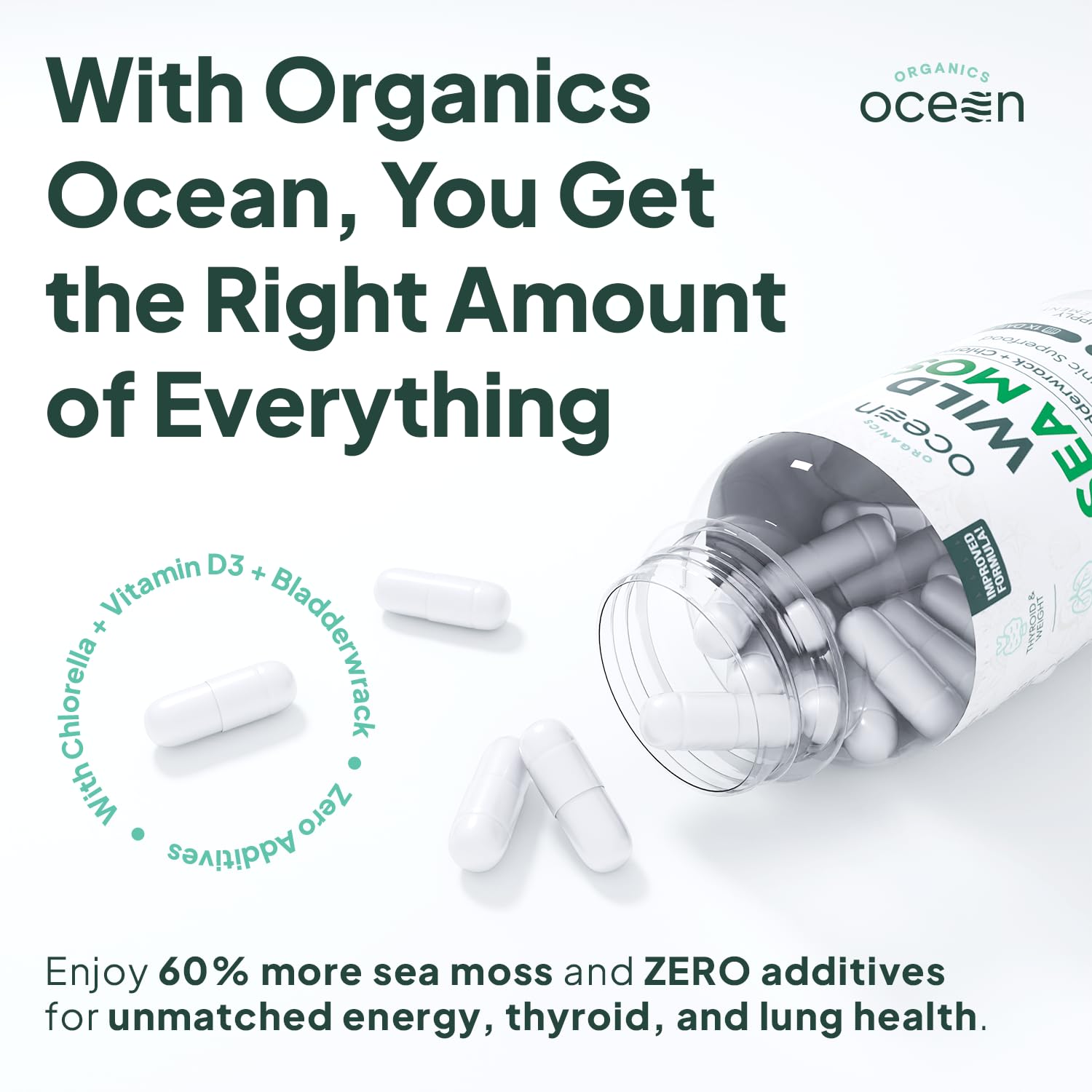 Organics Ocean packaging highlighting organic Atlantic sea moss minerals.