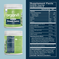 Organifi Green Juice powder scoop for morning energy.