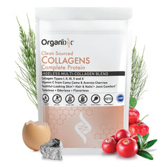 Pouring Organixx collagen powder into a glass for easy beverage addition.