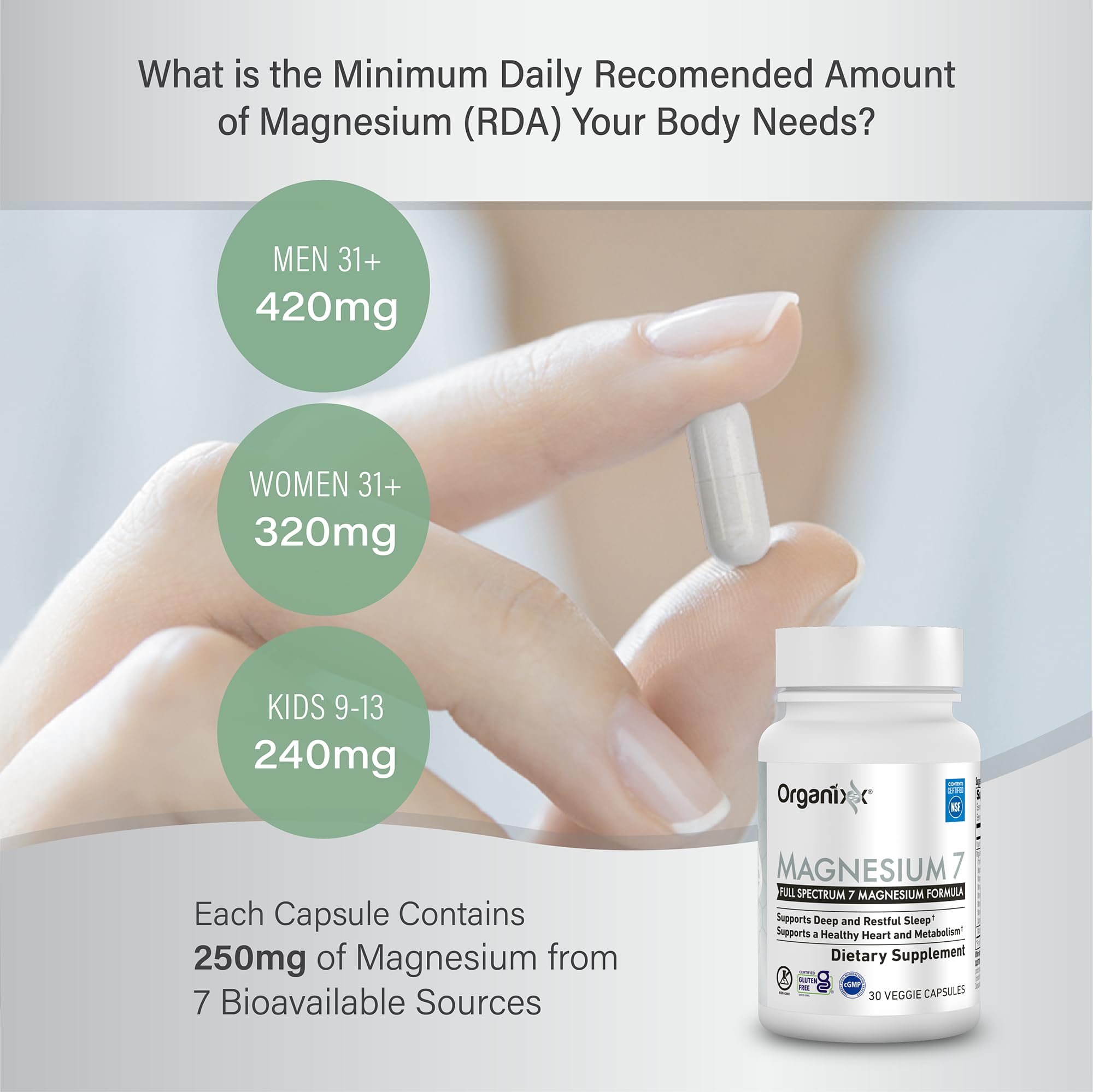 Organixx magnesium bottle showing multi-form blend label designed for absorption.