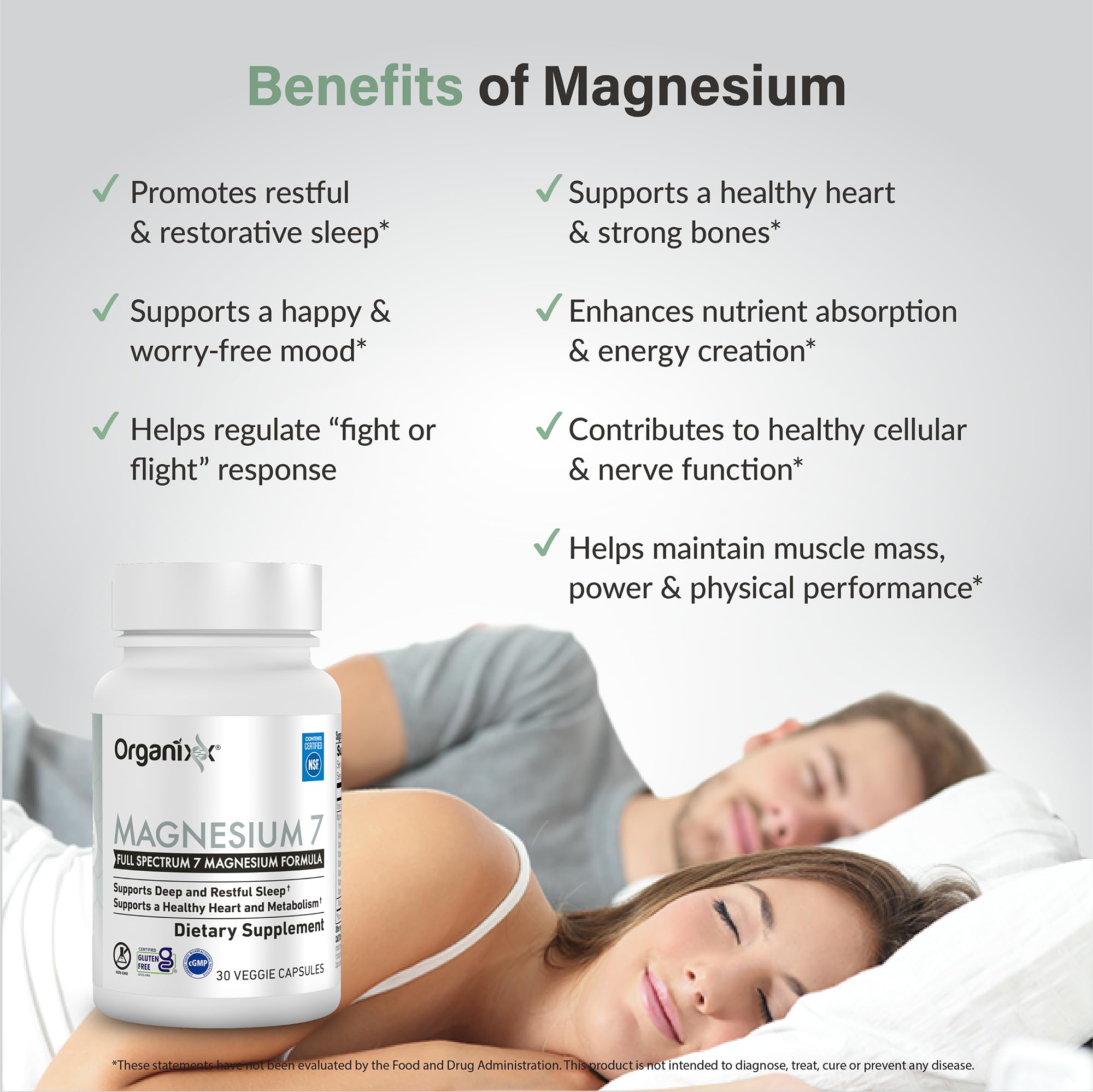 Organixx magnesium bottle close-up with clear labeling and dosage info.