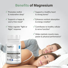 Organixx magnesium bottle close-up with clear labeling and dosage info.