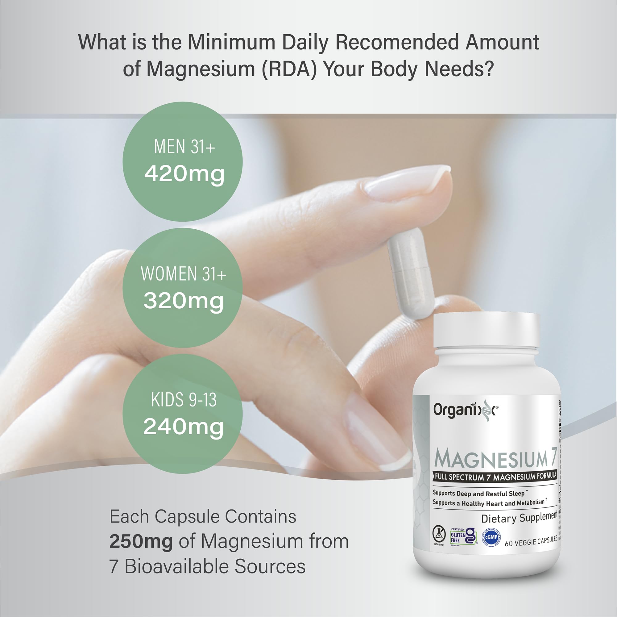 Organixx Magnesium Glycinate capsules close-up showing bioavailable form