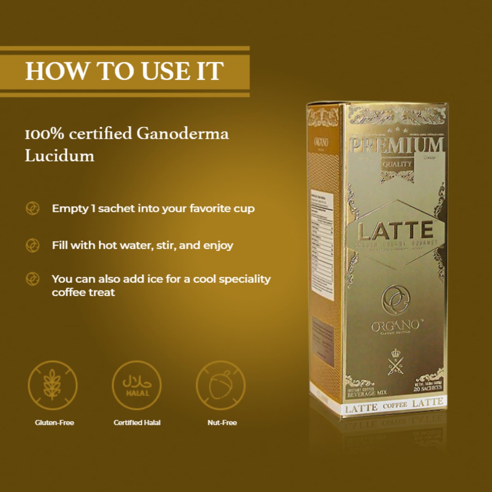 ORGANO Gourmet Cafe Latte hot cup ready to enjoy with a rich, creamy finish.