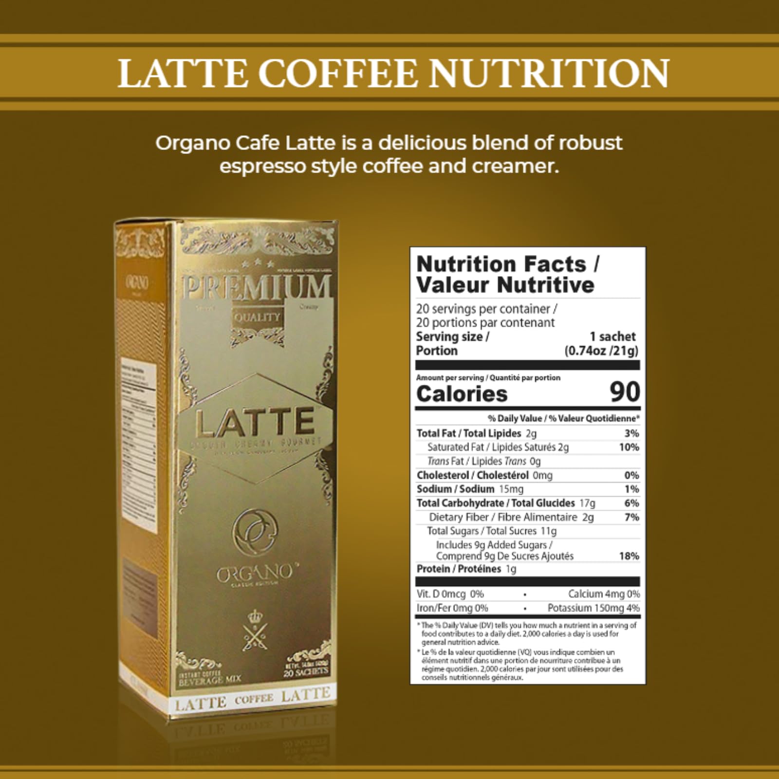 ORGANO Gourmet Cafe Latte sachets open, revealing creamy non-dairy whitener for a smooth, dairy-free coffee.