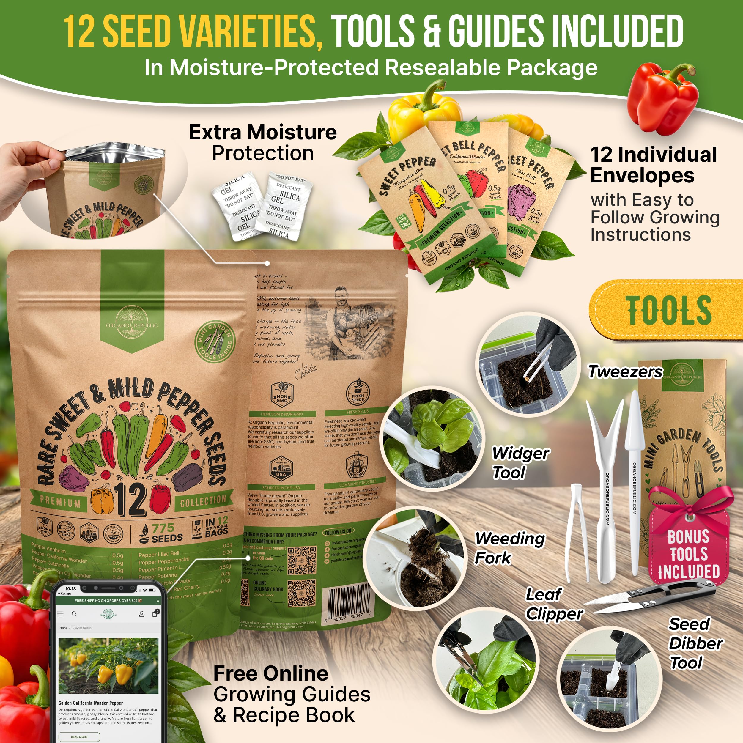 Organo Republic Cubanelle seeds promote tender, sweet peppers ideal for stuffing