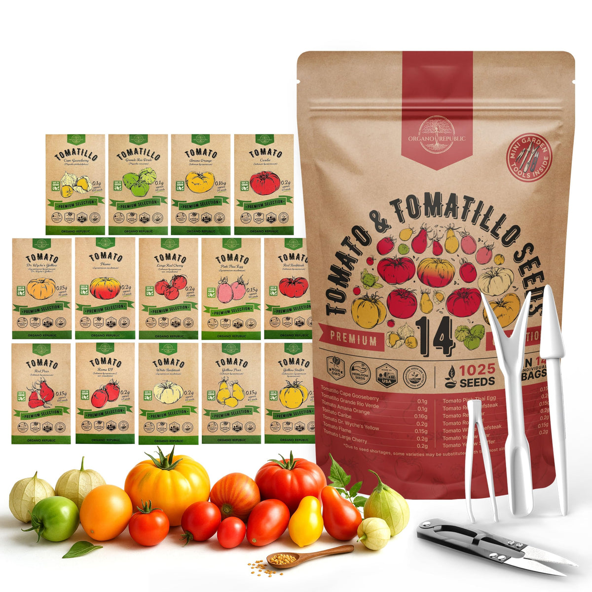 Organo Republic 14-variety tomato and tomatillo seed pack for versatile gardening
