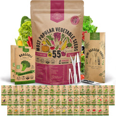 Organo Republic 55-vegetable seeds variety pack box and resealable bag for easy storage.