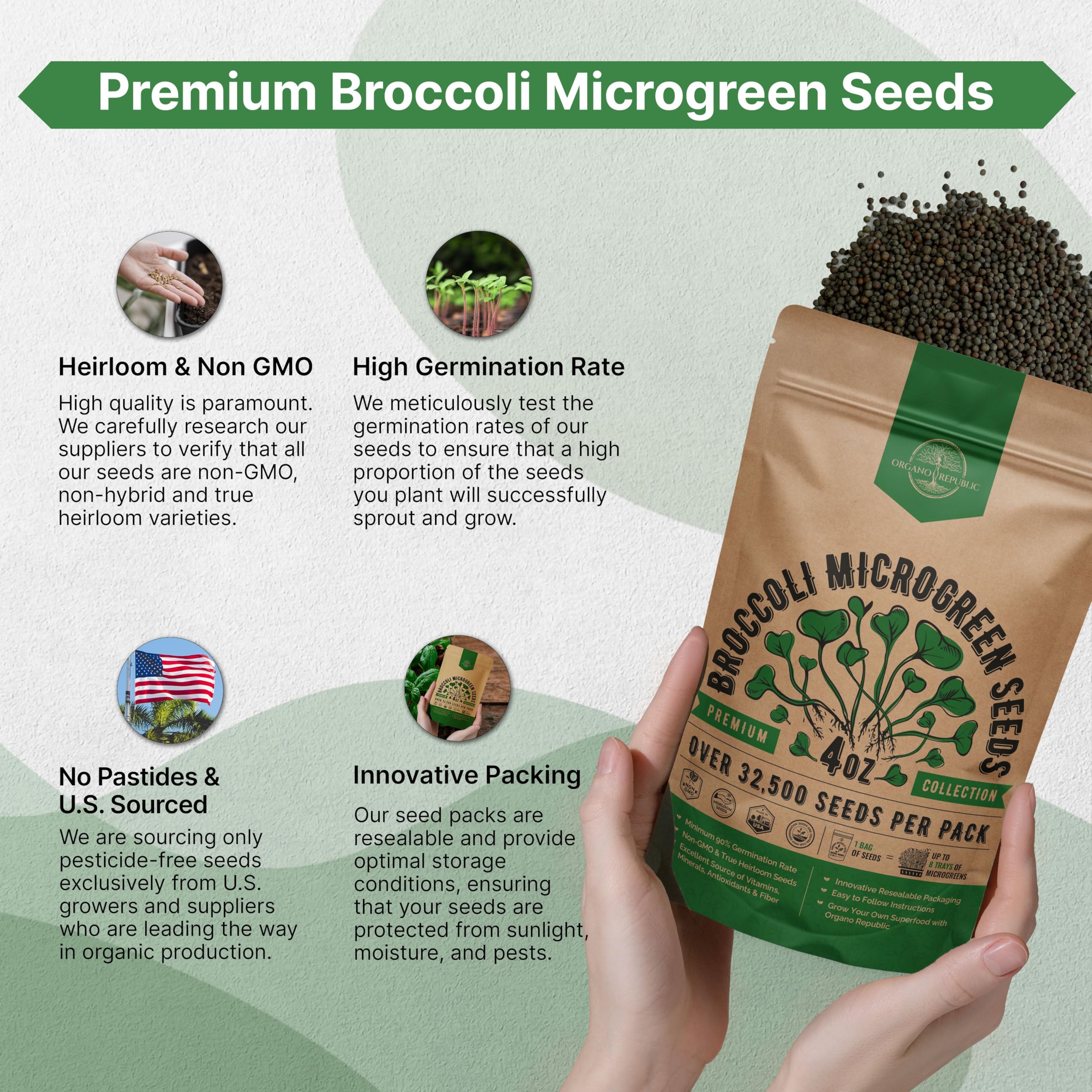Organo Republic broccoli seeds compatible with aeroponic and hydroponic systems