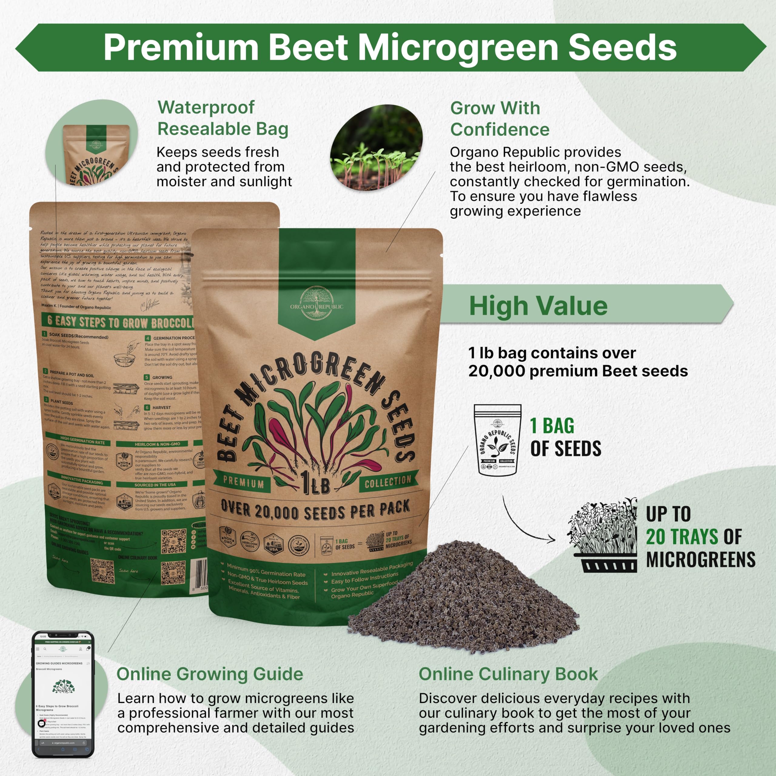 Organo Republic beet sprouts microgreens early growth in home garden