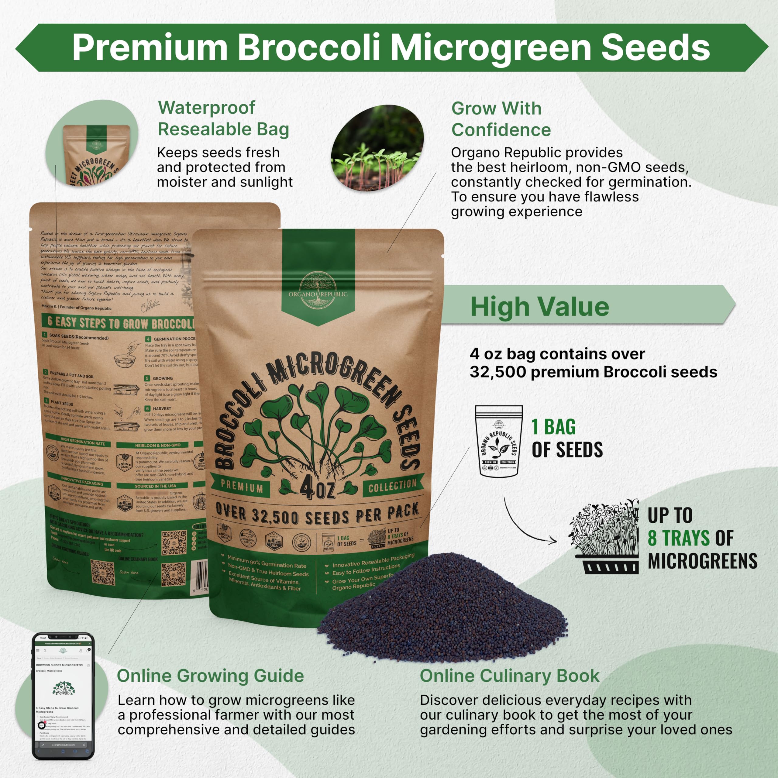 Organo Republic heirloom non-GMO seeds close-up highlighting quality