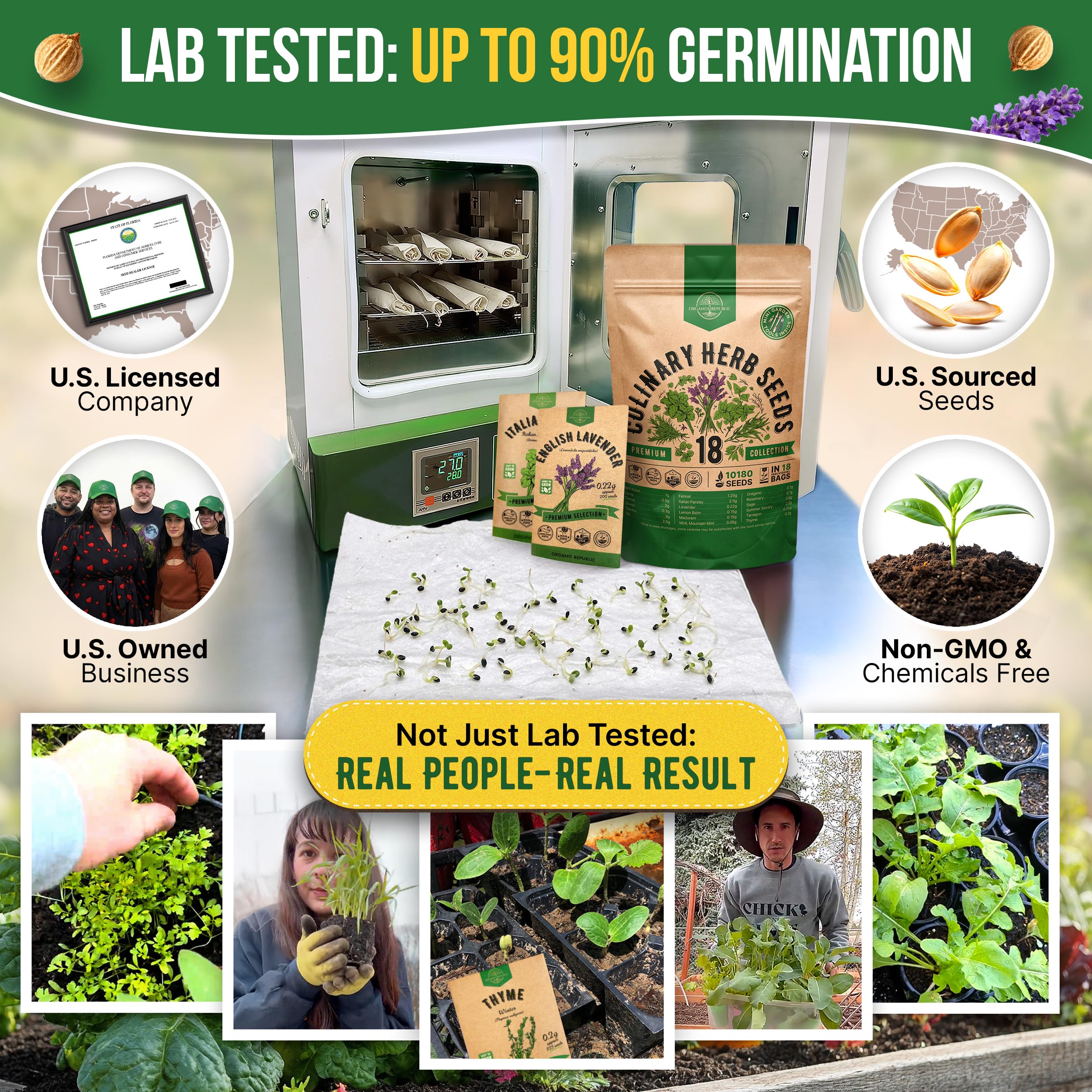 Organo Republic heirloom seeds close-up highlighting robust germination potential.
