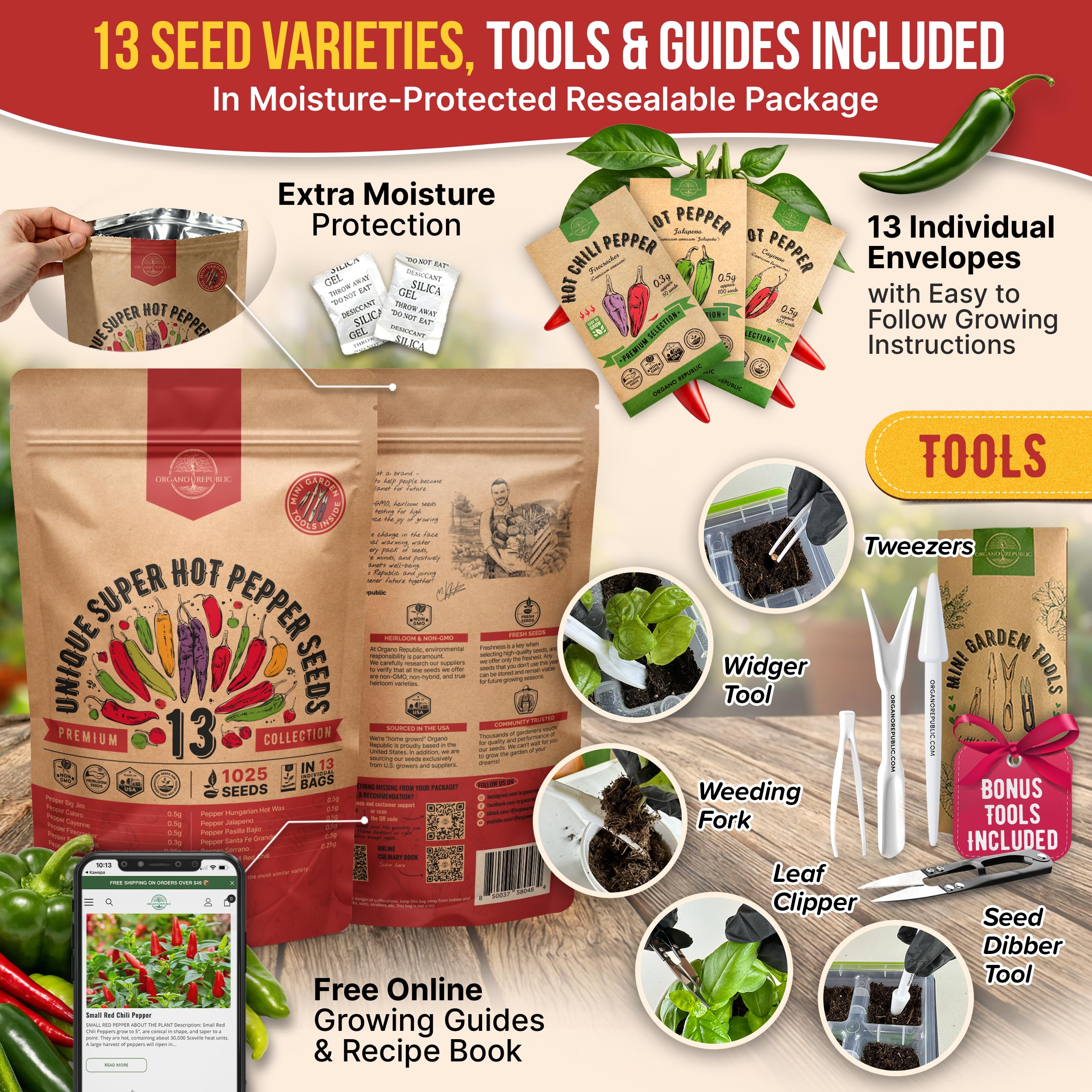 Organo Republic mini gardening tools kit supports easy indoor and outdoor planting.