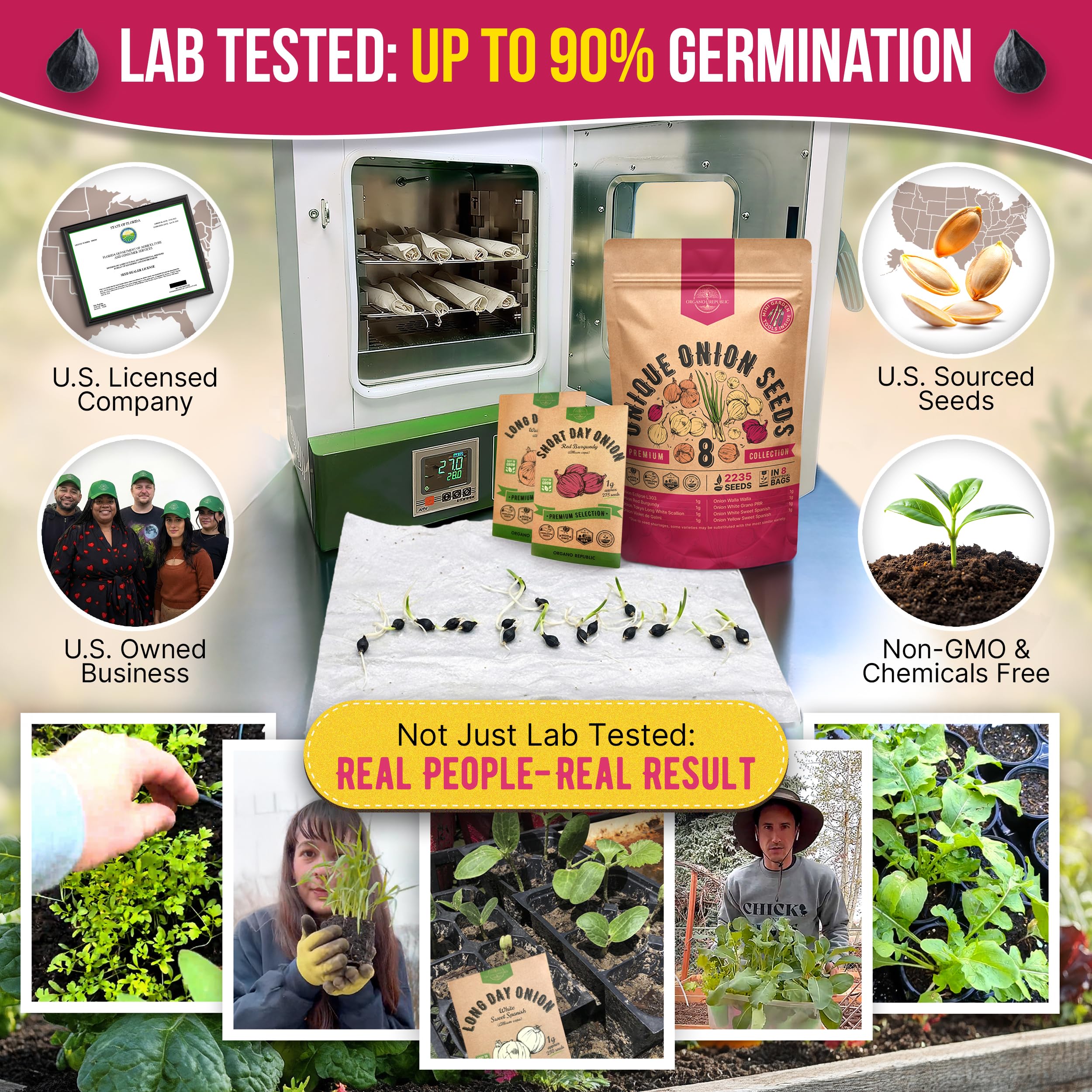 Organo Republic onion seed packets organized in craft sleeves for easy planting.