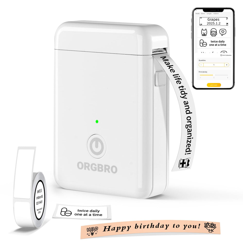 ORGBRO X1 label printer with tape for quick home organization.