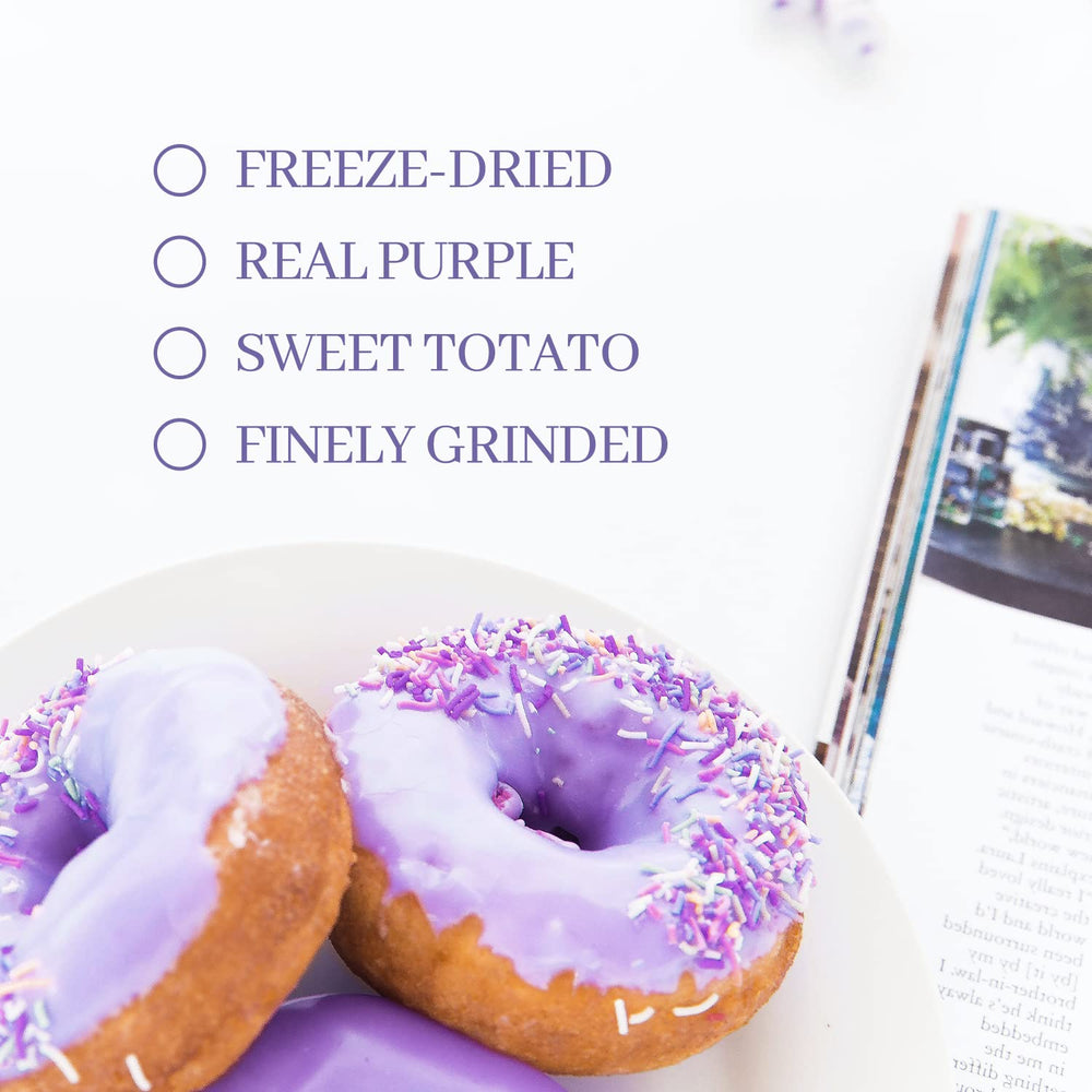 ORGFUN purple powder poured into a smoothie for natural color boost