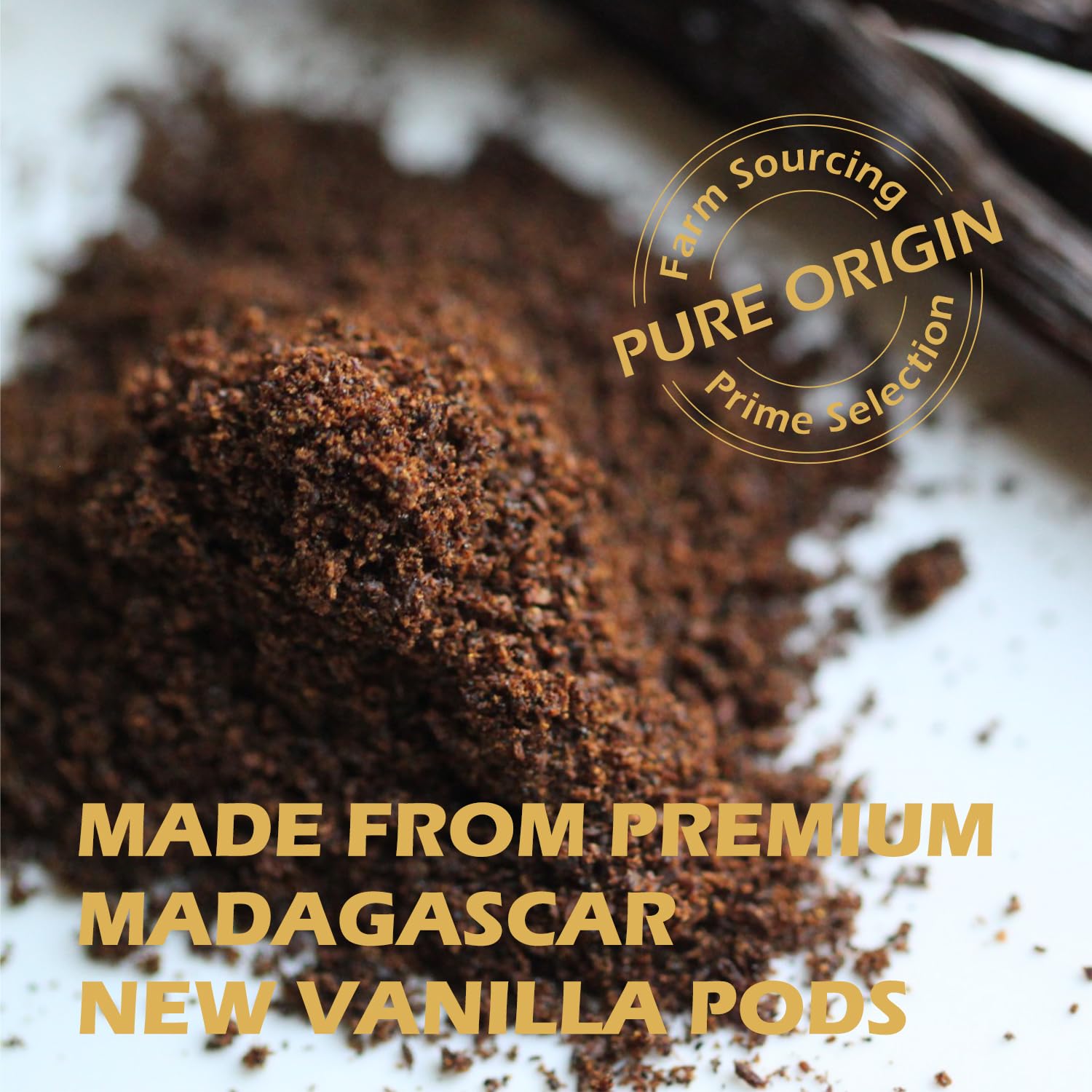 ORGFUN Vanilla Bean Powder bottle close-up showing pure vanilla aroma for recipes.