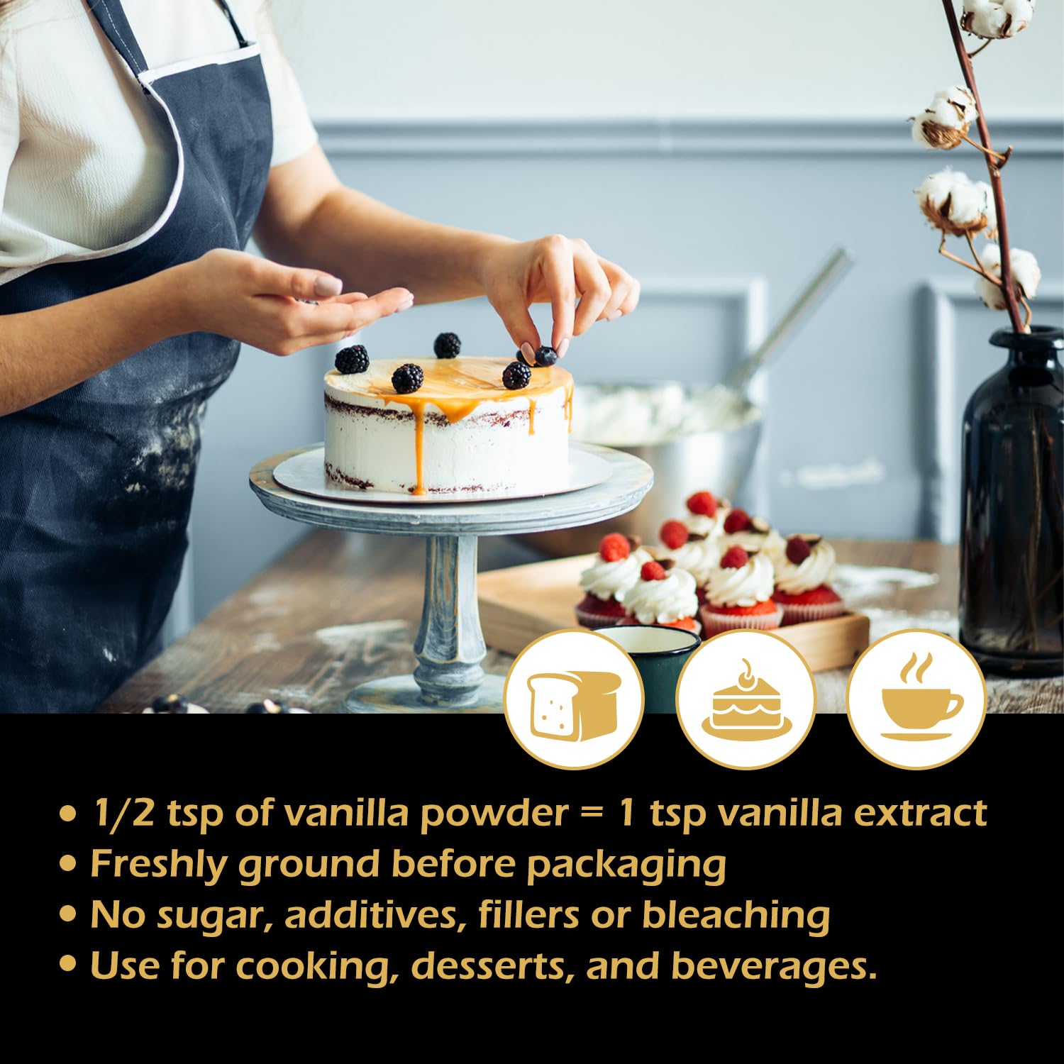 ORGFUN Vanilla Bean Powder used in morning coffee for aroma.