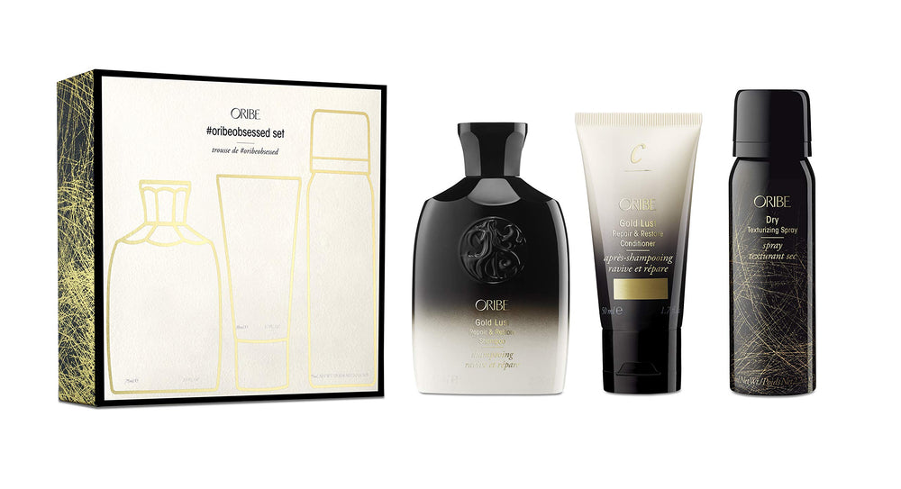 Oribe Gold Lust Shampoo bottle highlighting hair repair and shine.