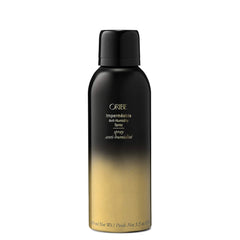 Oribe Impermeable spray bottle front view highlights humidity protection for sleek, long-lasting styles.