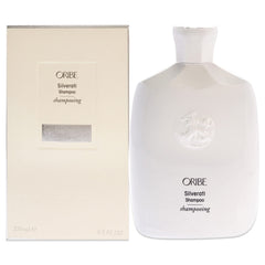 Oribe Silverati Shampoo bottle highlighting silvery hair brightness.
