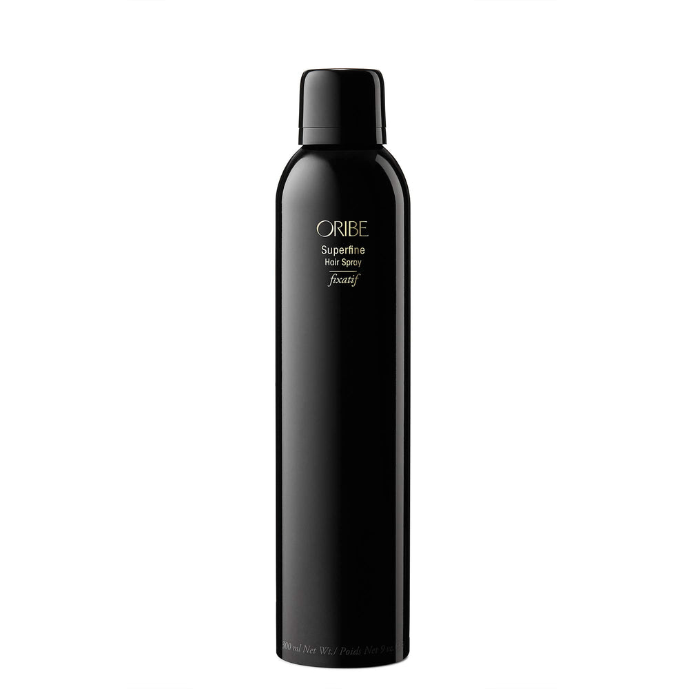 Oribe Superfine bottle close-up showing ultra-dry finish for flexible hold.