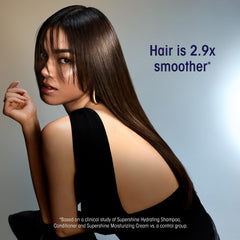 Oribe Supershine frizz-control application demonstrates smoothing during styling