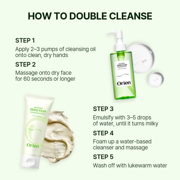 Orien Mugwort Zero Film Cleansing Oil after use reveals clean skin for next steps.