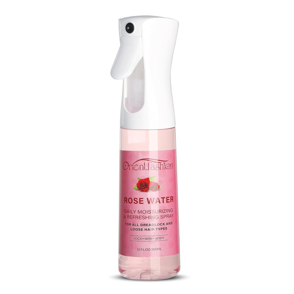 Orientfashion rose-water loc spray 10oz bottle ready for daily use.