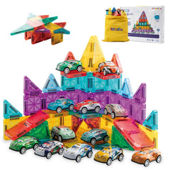 OrientFire 93pcs magnetic tiles with cars boost imaginative play and motor skills