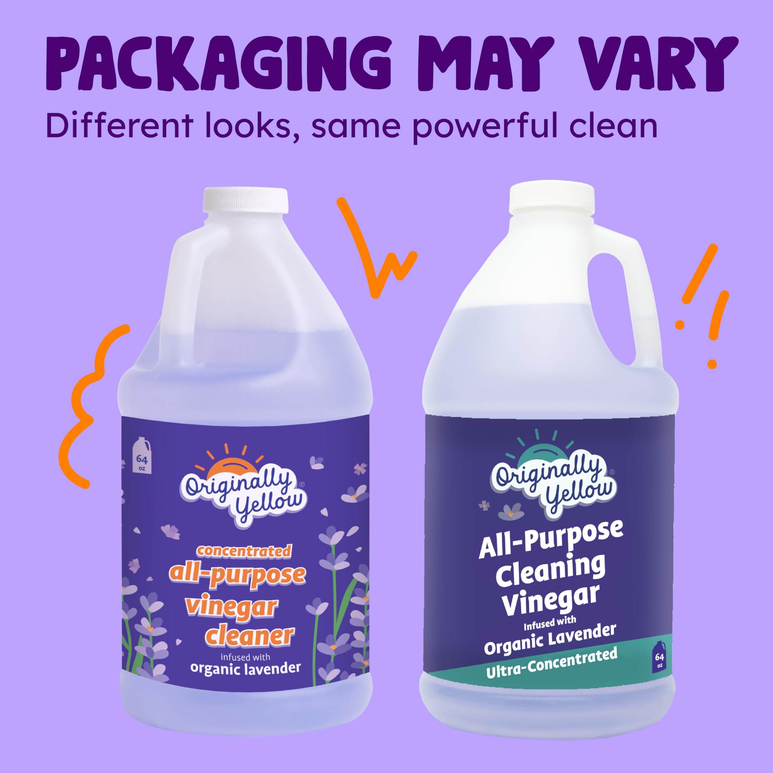 Originally Yellow Lavender Vinegar USA-made stamp indicating quality and local production.