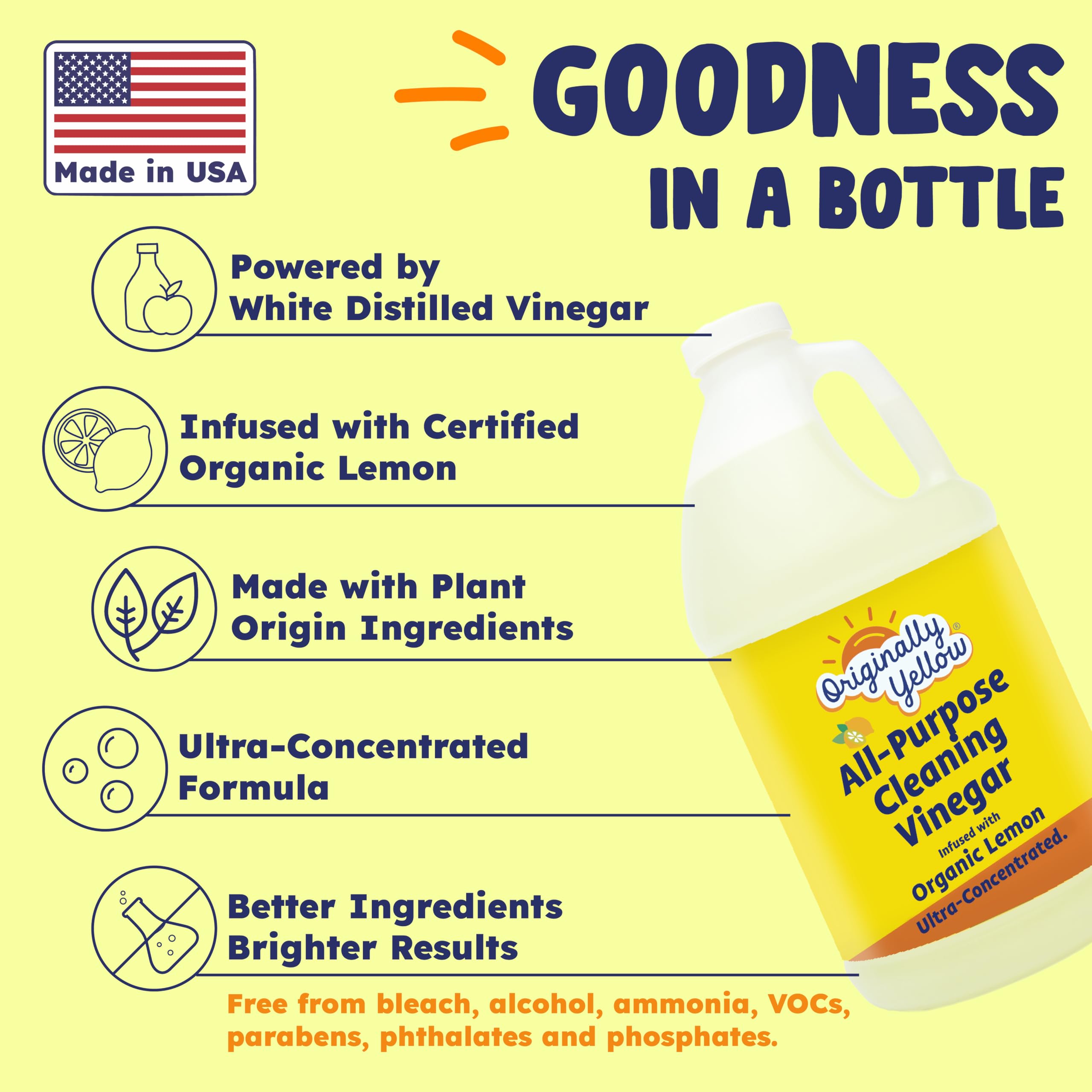 Originally Yellow lemon white vinegar bottle spray top showing quick-dry finish