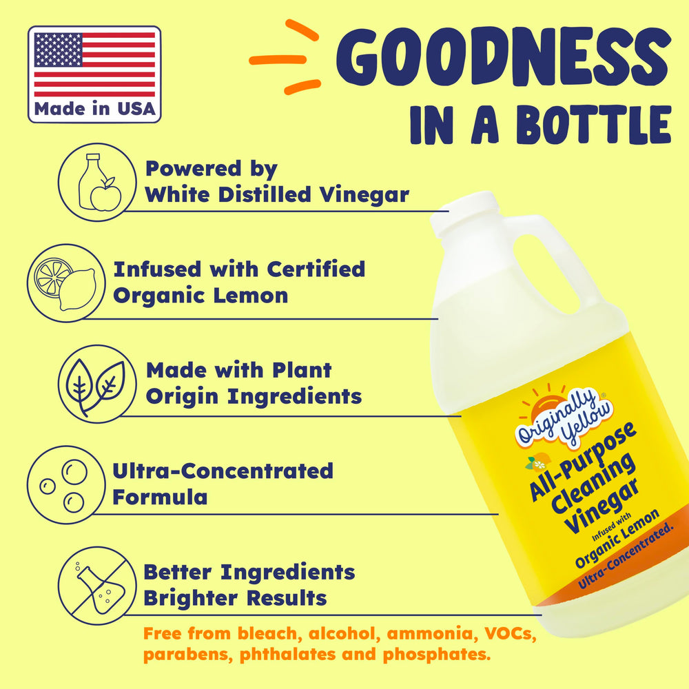 Originally Yellow lemon white vinegar bottle spray top showing quick-dry finish