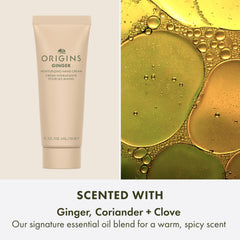 Origins Ginger travel hand cream tube features warm aroma and smooth skin.