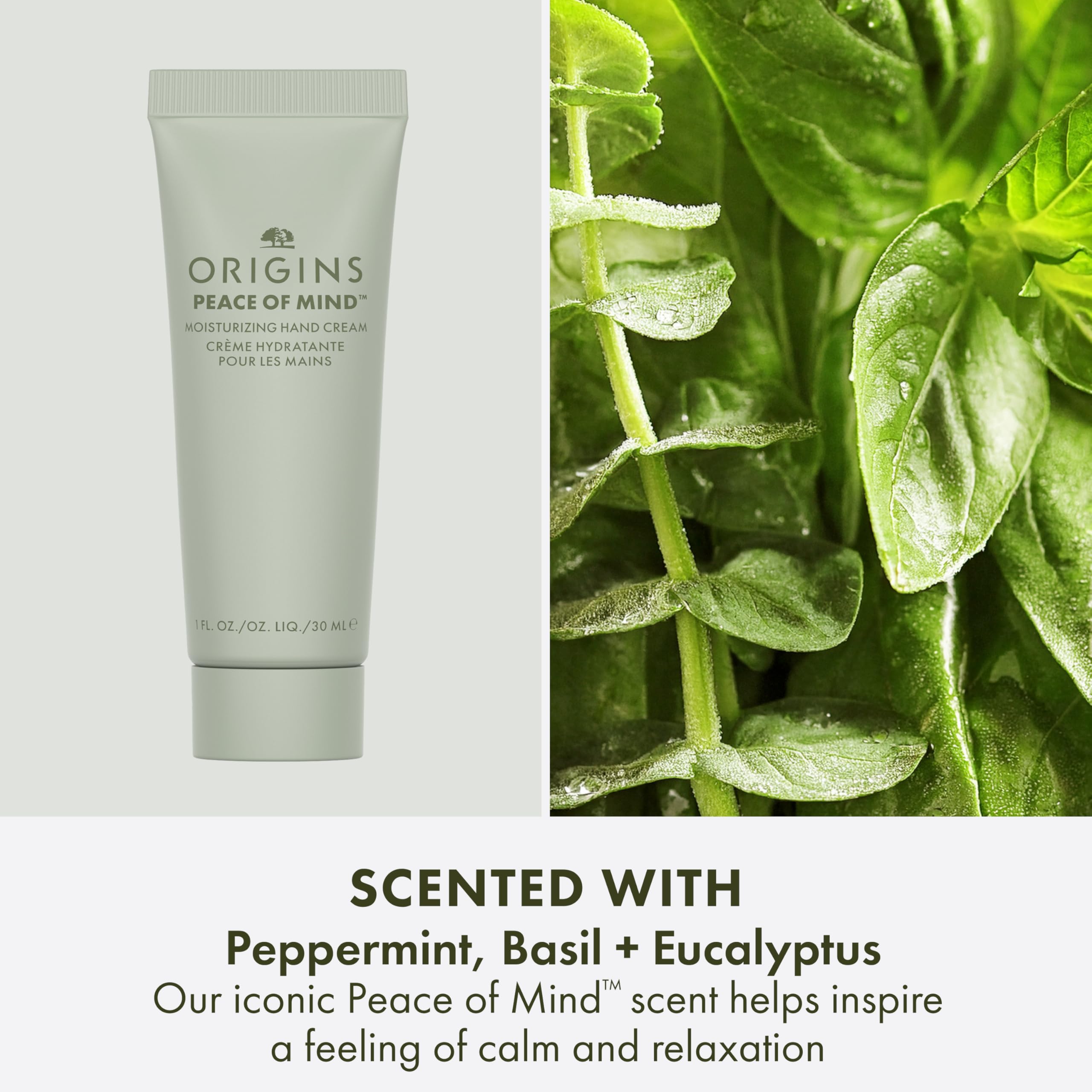 Origins Plant-derived Glycerin drops illustrate moisture-attracting hydration for hands.