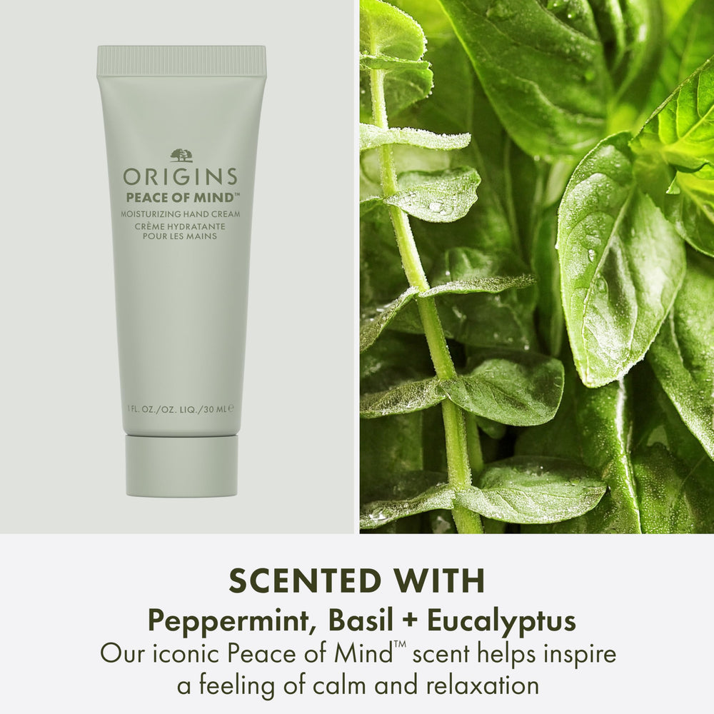 Origins Plant-derived Glycerin drops illustrate moisture-attracting hydration for hands.
