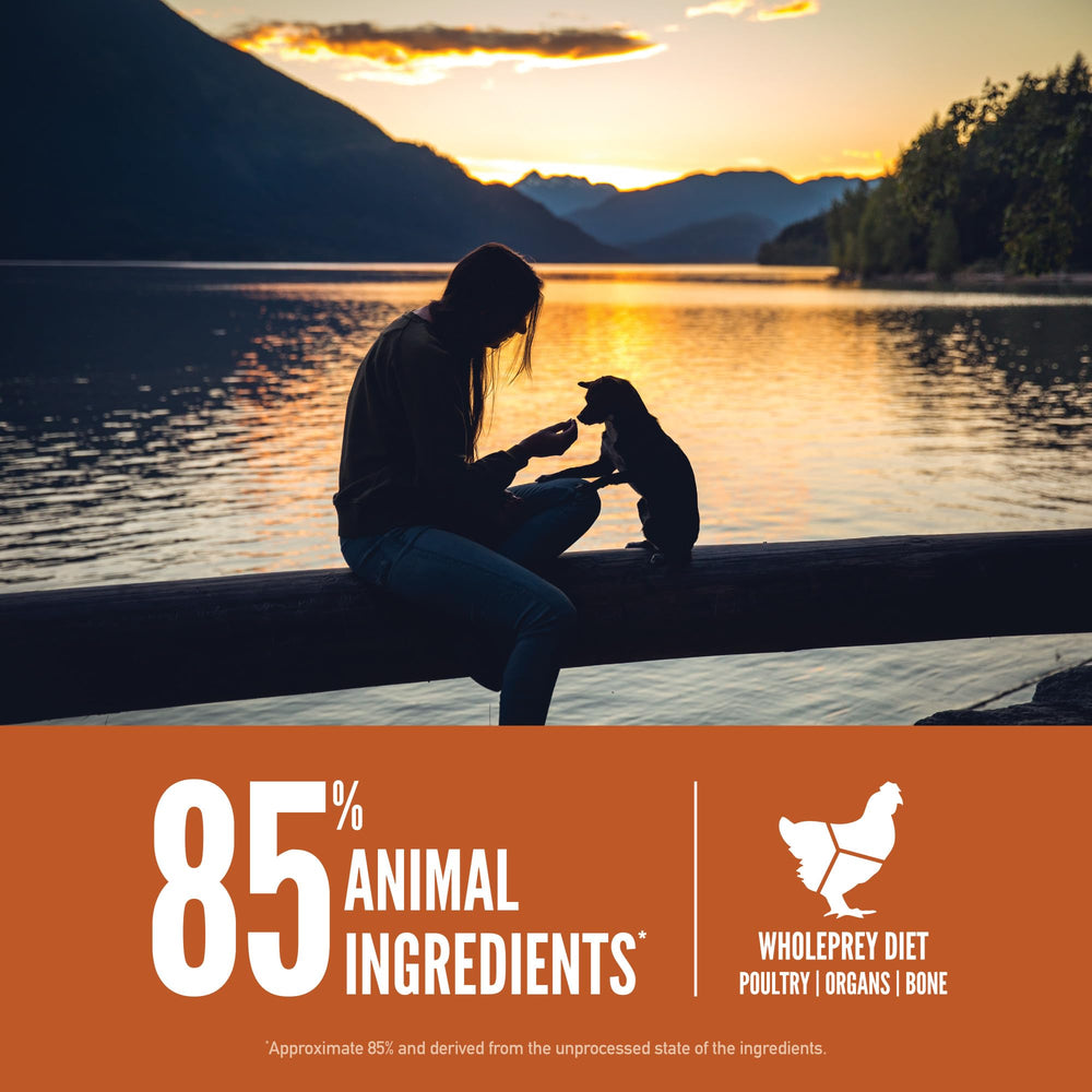 ORIJEN fresh chicken and turkey visuals emphasize real animal protein sources.