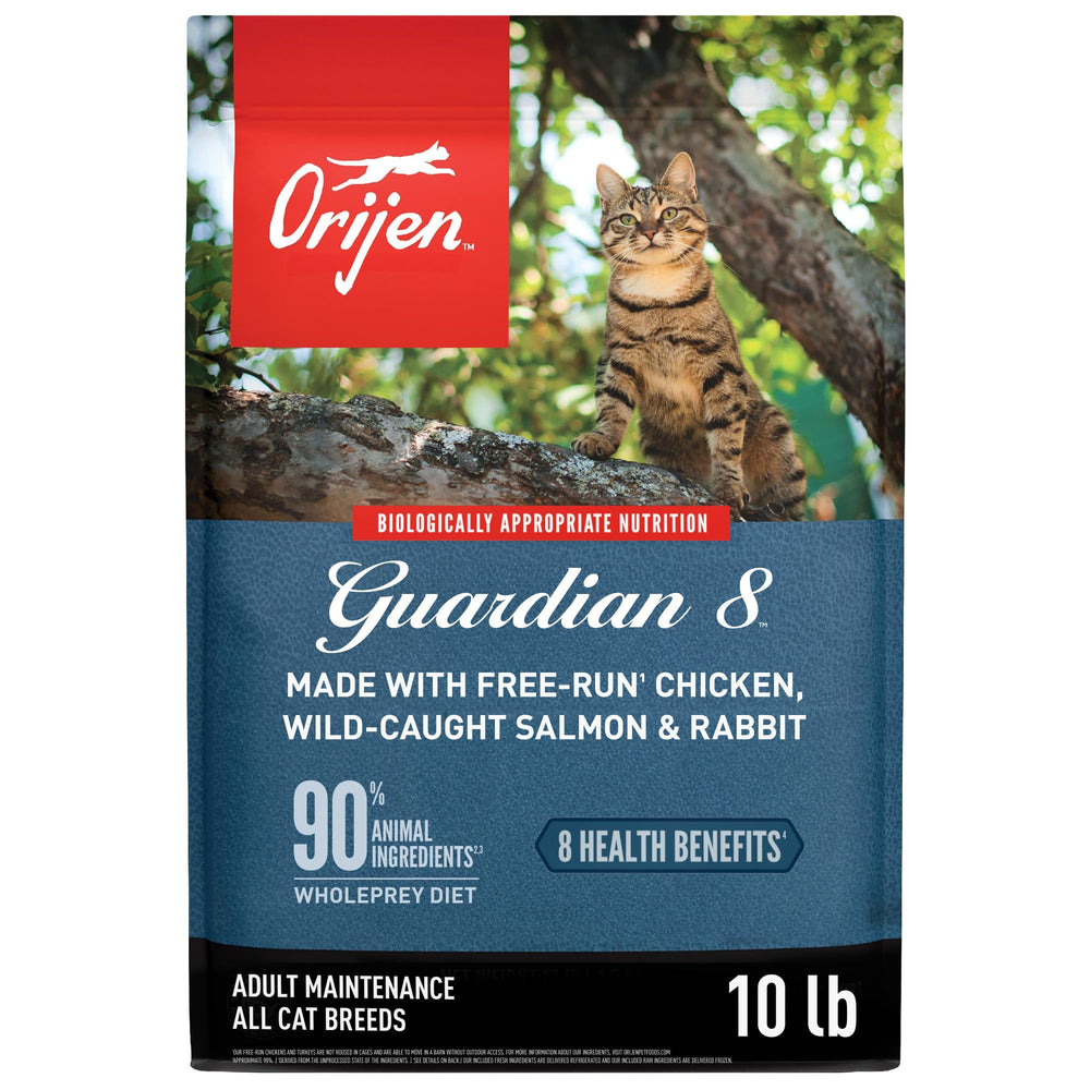 ORIJEN Guardian 8 bag front view, grain-free dry cat food for high-protein meals.