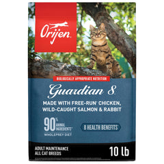 ORIJEN Guardian 8 bag front view, grain-free dry cat food for high-protein meals.